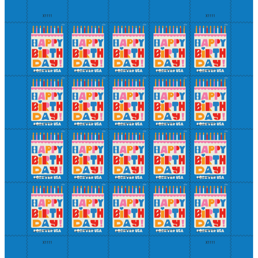 (2026) Happy Birthday Forever Stamps, Sheet of 20